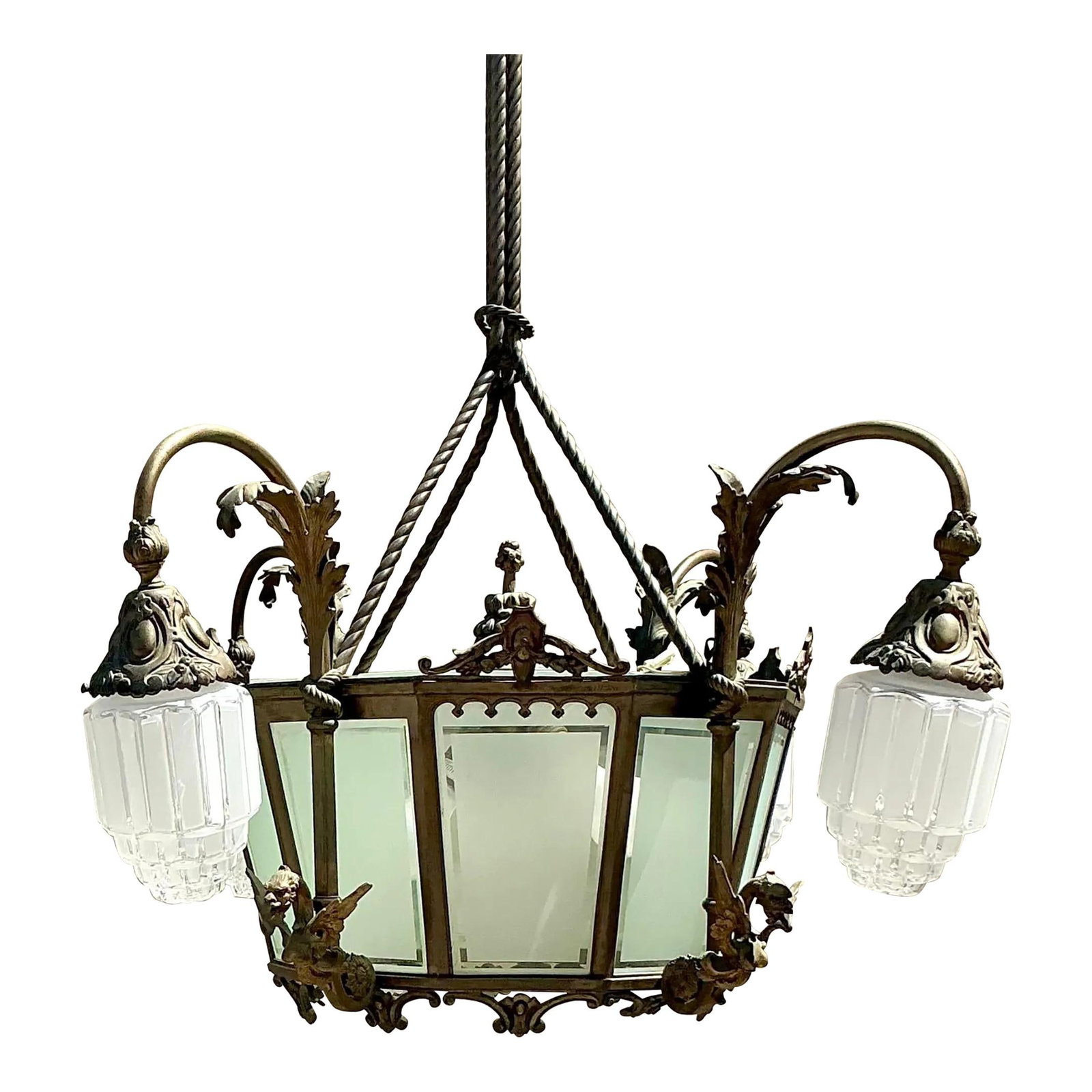 Vintage Deco Bronze Dragon Chandelier Art Deco Style Lighting (1 of 6)