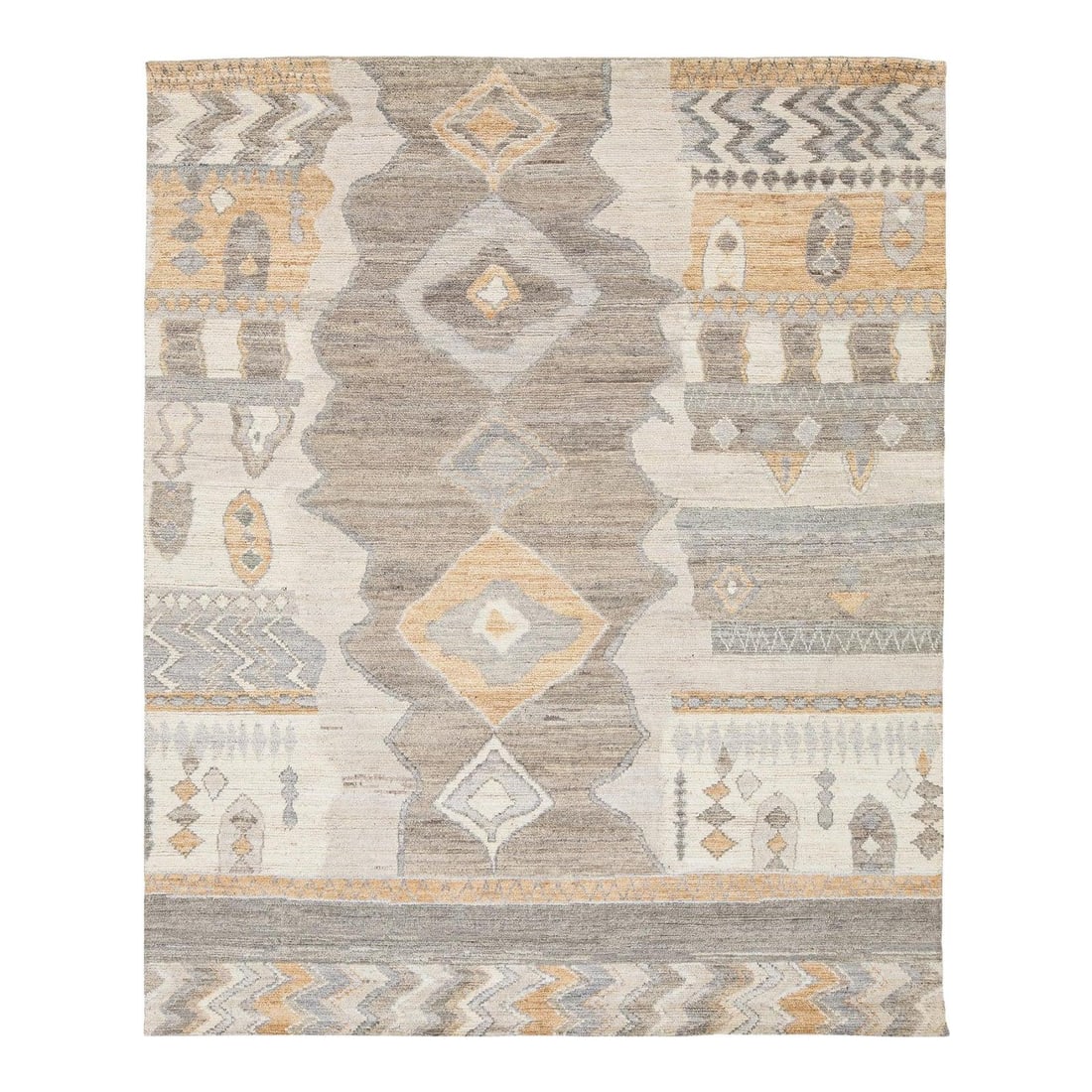 7'9" x 9'9" Hand Knotted Wool Area Rug Moroccan Style Gray: 7'9" x 9'9" Hand Knotted Wool Area Rug Moroccan Style Gray Hand-knotted Moroccan style wool area rug with a contemporary gray palette and Berber-inspired lozenge and geometric totem motifs. The decons