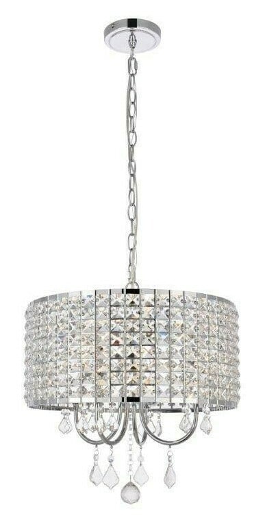 Living District Elise Crystal 4 Light Chrome Pendant 17 Inch: Living District Elise Crystal 4 Light Chrome Pendant 17 Inch This modern 4-light chandelier features a polished chrome finish and royal cut clear crystal accents, adding a touch of elegance to any din