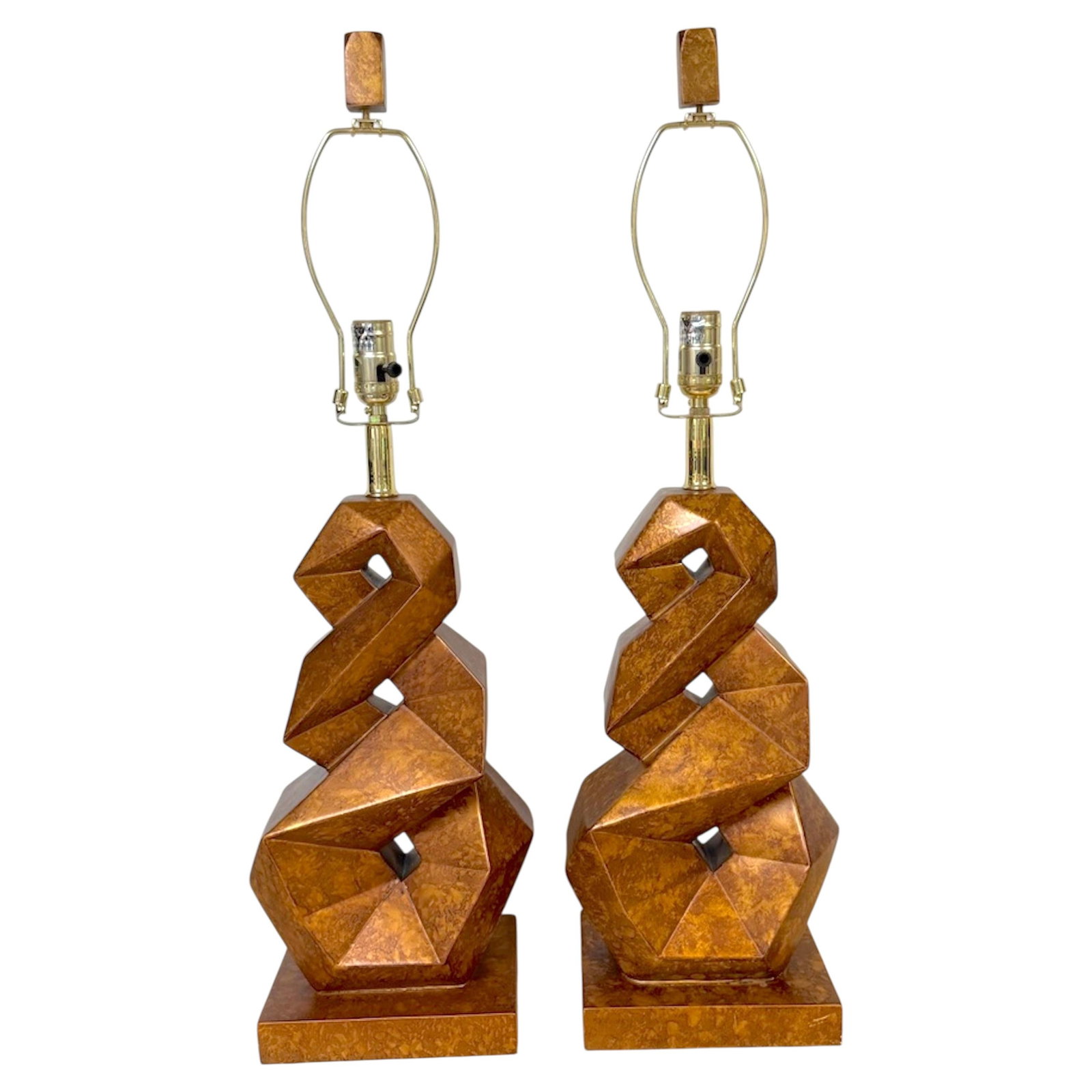 Set of 2 Tortoiseshell Lacquer Spiral Polyhedron Table Lamps (1 of 11)