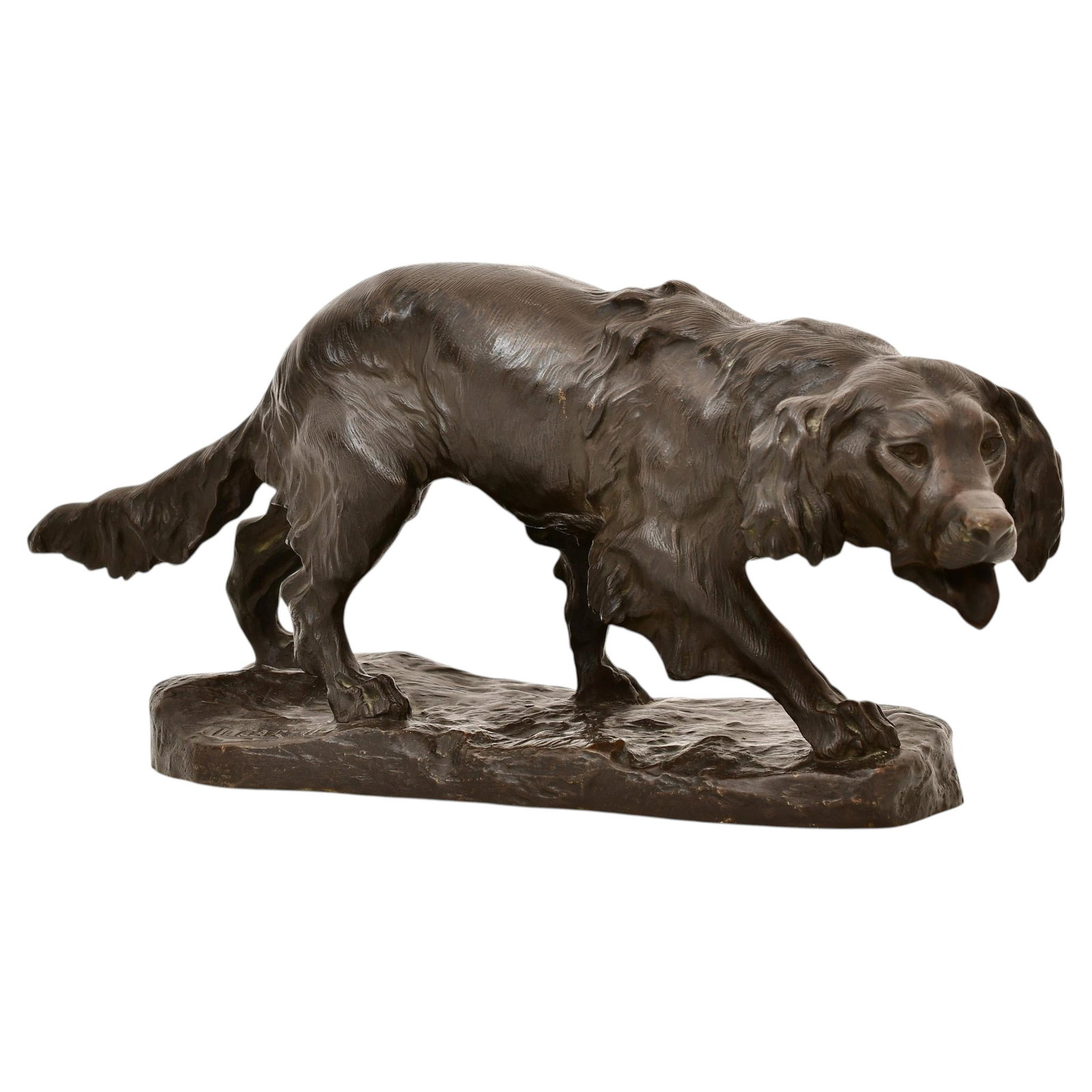 Patinated Bronze Hunting Dog Statue After Thomas Francois Cartier by Granoux et Cie: Patinated Bronze Hunting Dog Statue After Thomas Francois Cartier by Granoux et Cie This patinated bronze sculpture depicts a hunting dog stalking its prey, finely modeled and cast by A. Granoux et Ci