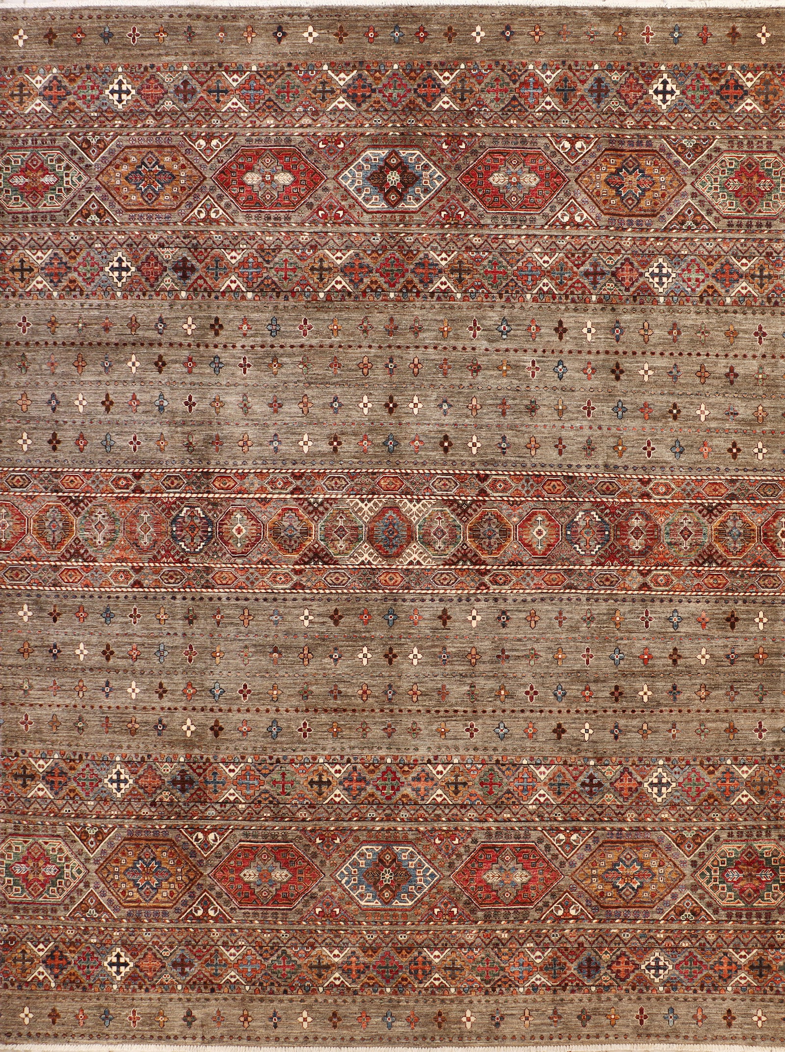 9' x 12' Tribal Soltani Ziglar Rug Fine Ghazni Wool Multi Neutral Brown: 9' x 12' Tribal Soltani Ziglar Rug Fine Ghazni Wool Multi Neutral Brown Free continental US Shipping Elevate your space with this stunning 9' x 12' Tribal Soltani Ziglar Rug, meticulously handmade in 