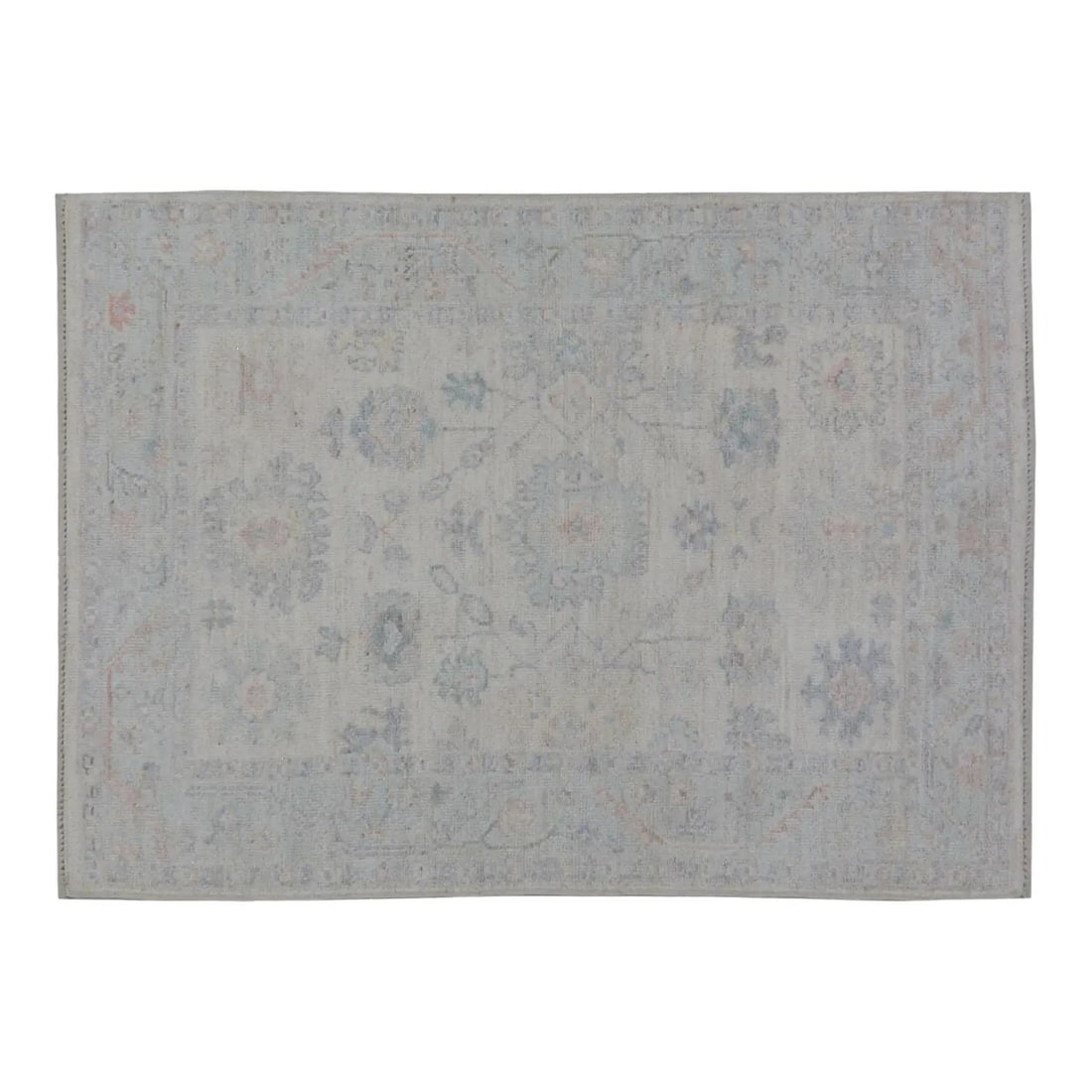 4'1 x 5'9 Wool Area Rug in Turkish Oushak Style: 4'1 x 5'9 Wool Area Rug in Turkish Oushak Style This Turkish Oushak rug is hand-knotted from wool using traditional techniques, blending timeless craftsmanship with modern design sensibility. The rug 