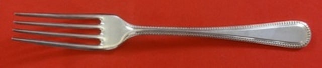 Carrs Bead Round Sterling Silver 7 Inch Salad or Dessert Fork: Carrs Bead Round Sterling Silver 7 Inch Salad or Dessert Fork Sterling silver salad fork / dessert fork in the Bead Round pattern by Carrs. The piece is not monogrammed and is described as being in ex