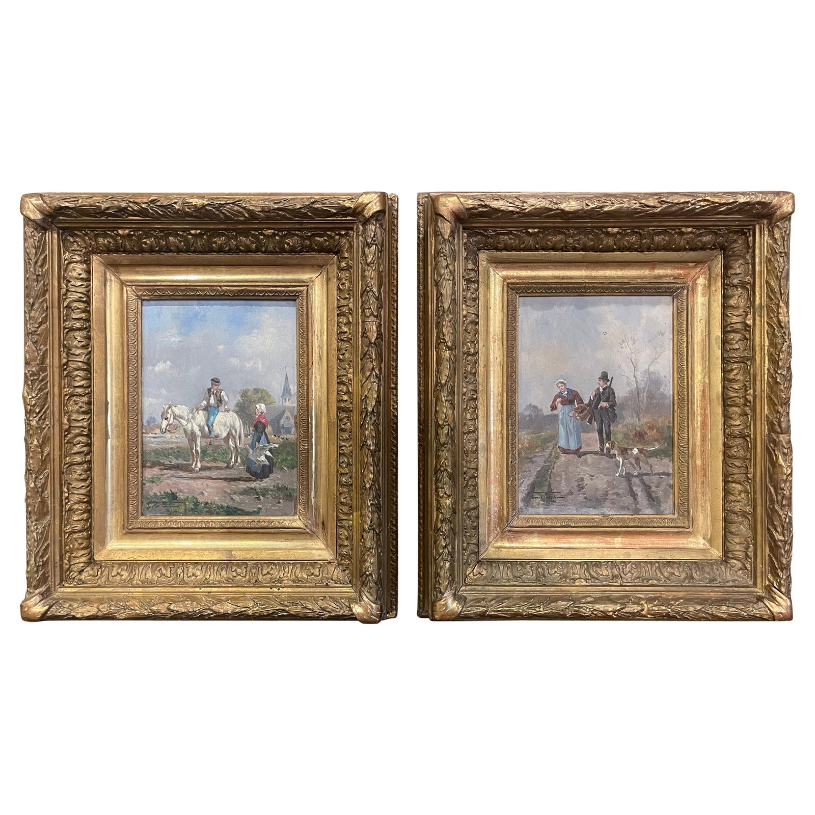 Pair of French Pastoral Paintings in Giltwood Frames (1 of 13)
