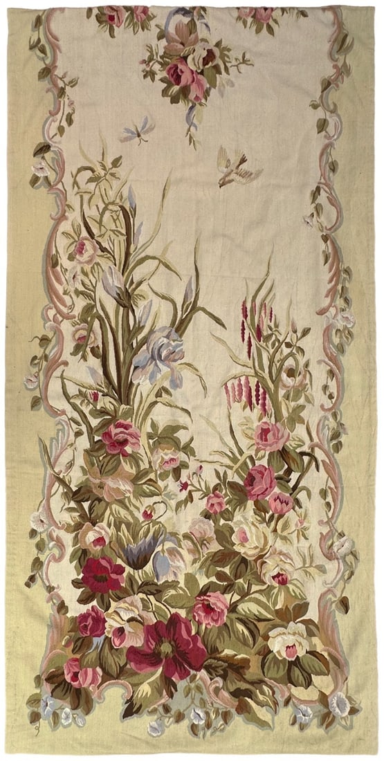 Aubusson French wool tapestry fragment with birds 3'10" x 8' c.1930 (1 of 12)