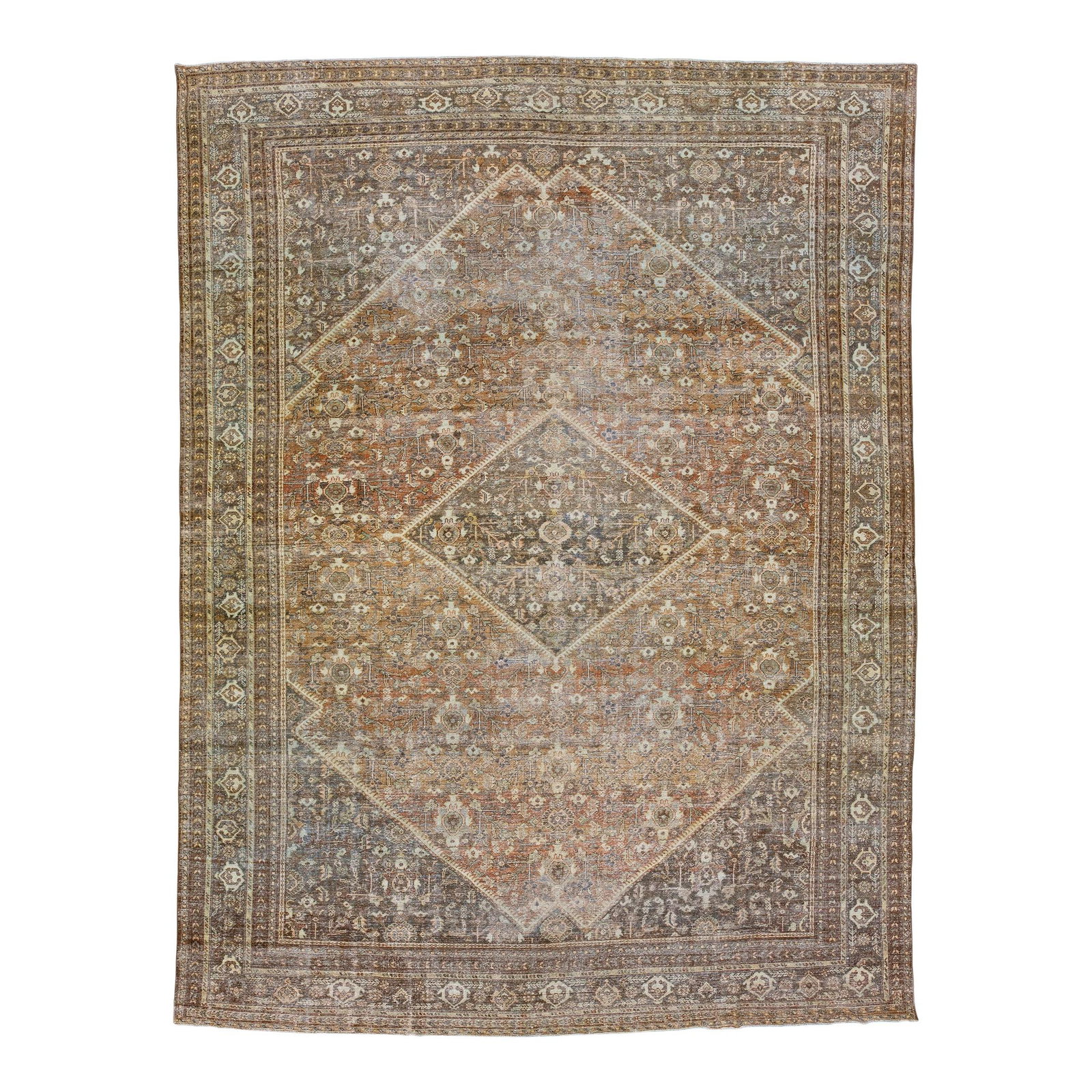 1910s Handmade Persian Mahal Wool Rug Rust Floral 10'8 x 14'2: 1910s Handmade Persian Mahal Wool Rug Rust Floral 10'8 x 14'2 This exquisite handmade antique Persian Mahal rug from the 1910s features a stunning rust color field adorned with an all-over floral desi