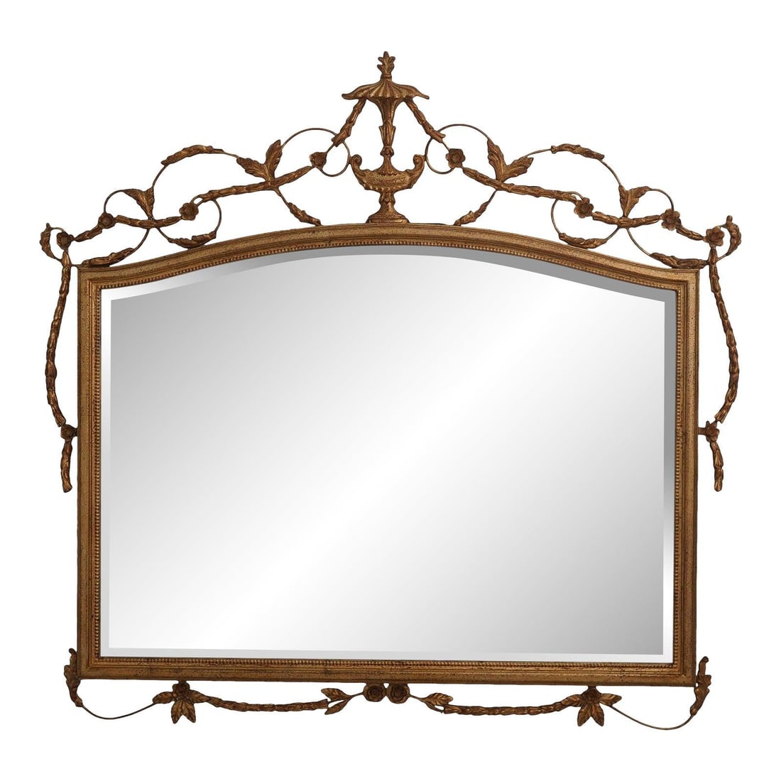 Large Beveled Wall Mirror in Louis XV Style with Ornate Gold Gilt Frame: Large Beveled Wall Mirror in Louis XV Style with Ornate Gold Gilt Frame This large vintage wall mirror is crafted in the Louis XV style and features a finely carved, ornate gilt and gold frame with a 