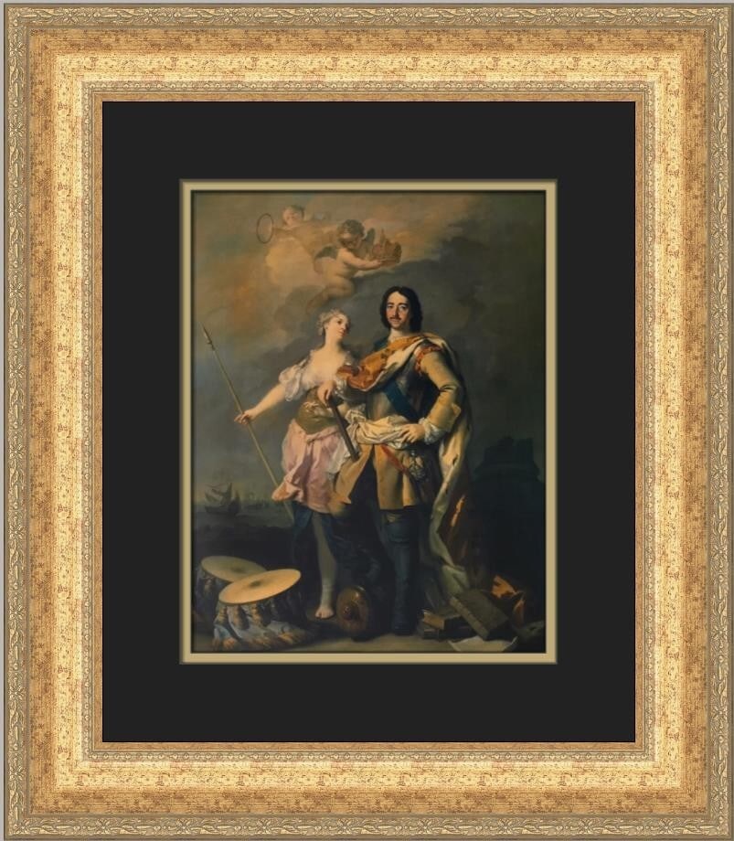 Jacopo Amiconi Peter the Great with Minerva Custom Framed Print 19x17: Jacopo Amiconi Peter the Great with Minerva Custom Framed Print 19x17 This stunning custom framed print features the artwork "Peter the Great with Minerva" by Jacopo Amiconi, showcasing a blend of Exp