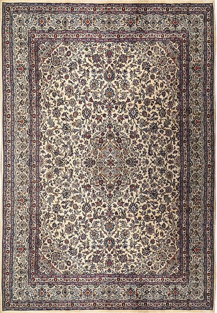 9.9 x 12.10 Light Ivory Hand-Knotted Persian Kashan Area Rug: 9.9 x 12.10 Light Ivory Hand-Knotted Persian Kashan Area Rug Free continental US Shipping Elevate your interior decor with this stunning 9.9 x 12.10 Light Ivory Semi-Antique Persian Kashan Rug. Handwo
