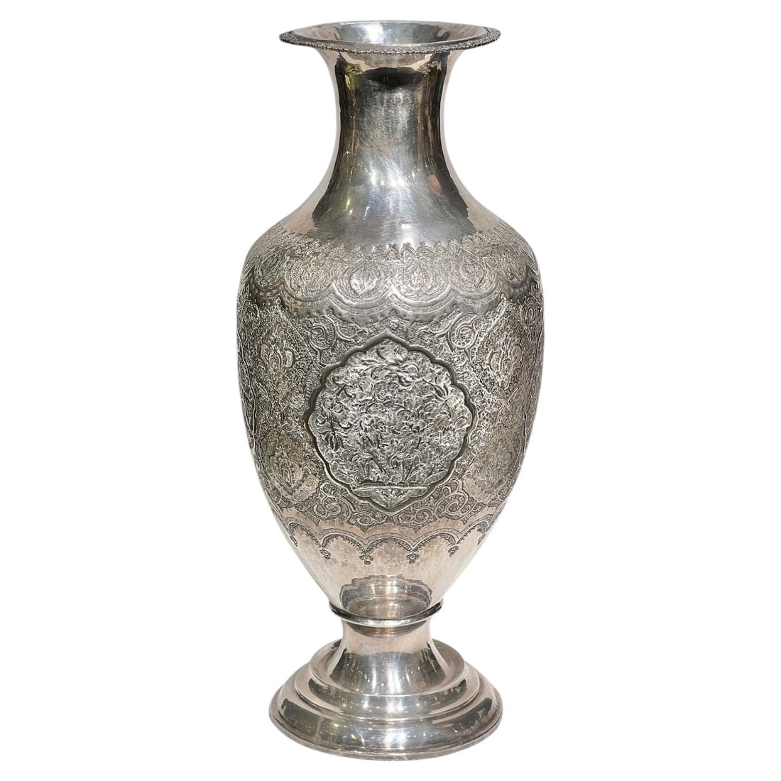 Vintage Persian Britannia Standard Silver Vase with Chased Repousse Design (1 of 13)
