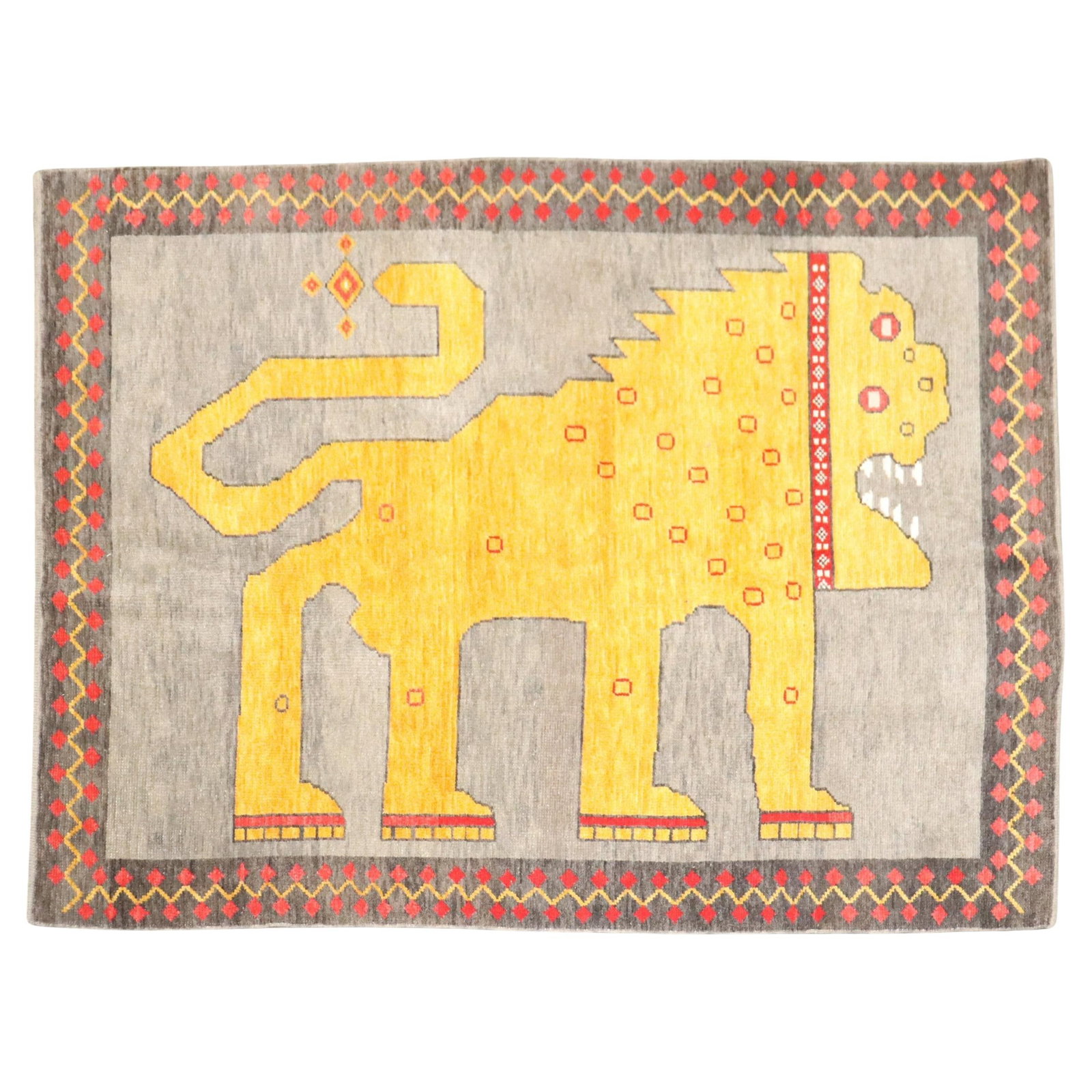 Hand-Knotted Turkish Wool Rug with Modern Stylized Lion Motif 5'7" x 8' (1 of 11)