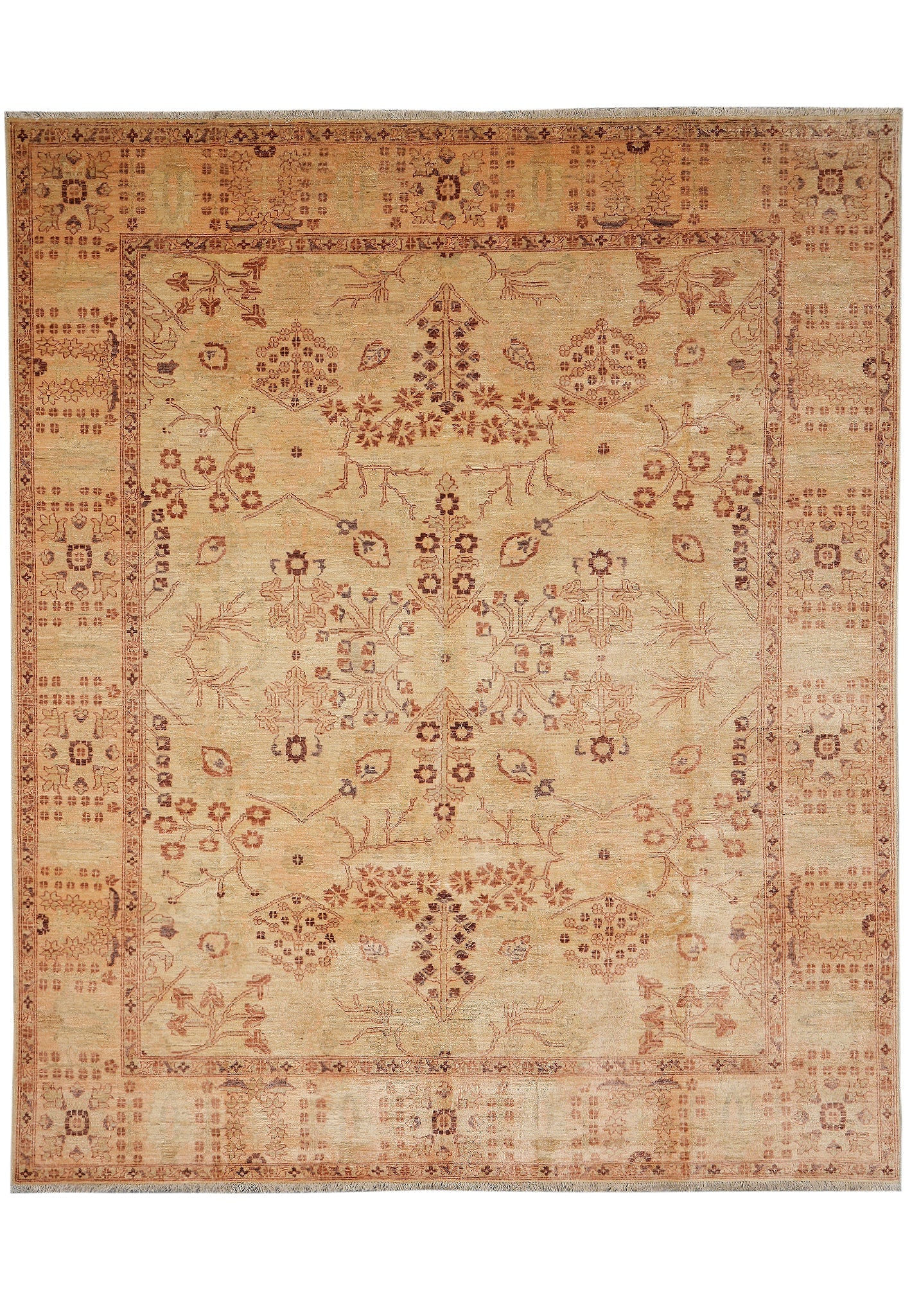 8 x 9.9 Chobi Peshawar Ziegler Rug Hand Knotted Wool Neutral Light Green: 8 x 9.9 Chobi Peshawar Ziegler Rug Hand Knotted Wool Neutral Light Green Free continental US Shipping This 8 x 9.9-foot Chobi Peshawar Ziegler rug is hand-knotted by skilled artisans in Pakistan using