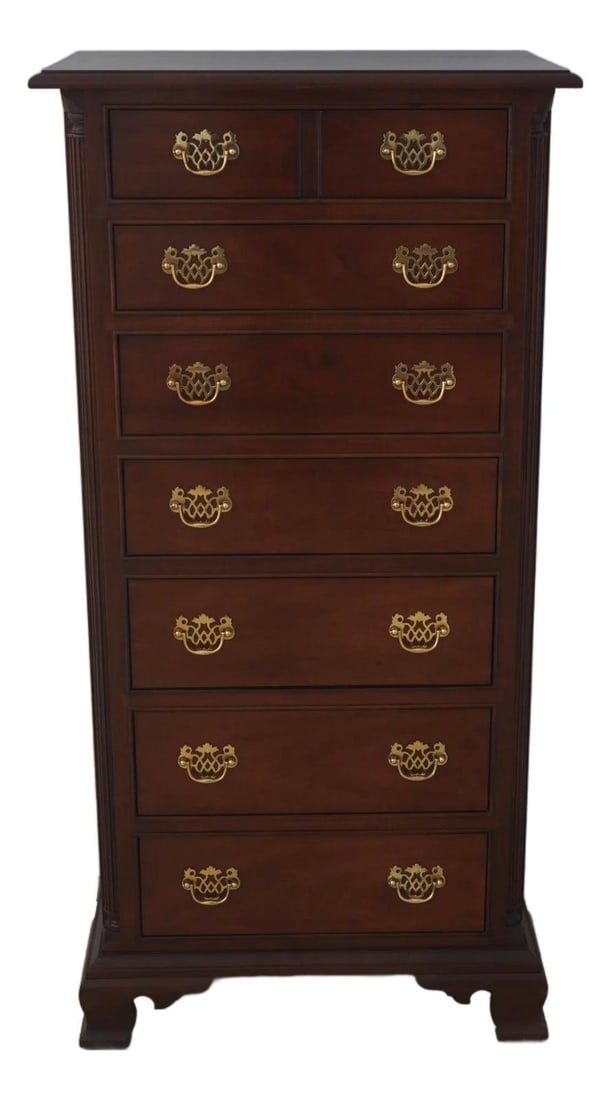 Stickley Mahogany Lingerie Chest Chippendale Style: Stickley Mahogany Lingerie Chest Chippendale Style This Stickley lingerie chest features a classic Chippendale style, crafted from mahogany with a rich finish no.30. The chest is designed with bracket