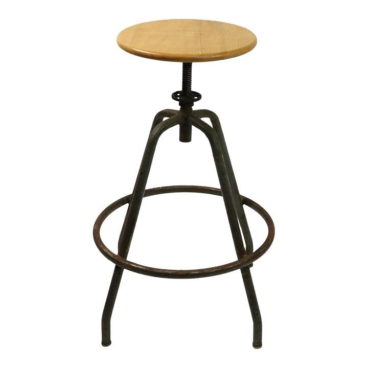 Yellow Adjustable Industrial Swivel Stool with Wood Seat (1 of 10)