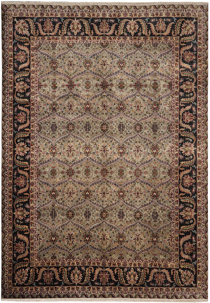 9 x 12 Hand Knotted Jaipur Rug Green Black Wool: 9 x 12 Hand Knotted Jaipur Rug Green Black Wool Free continental US Shipping This 9 x 12 Jaipur rug features a striking green and black color palette with classic floral motifs, medallions, and detail