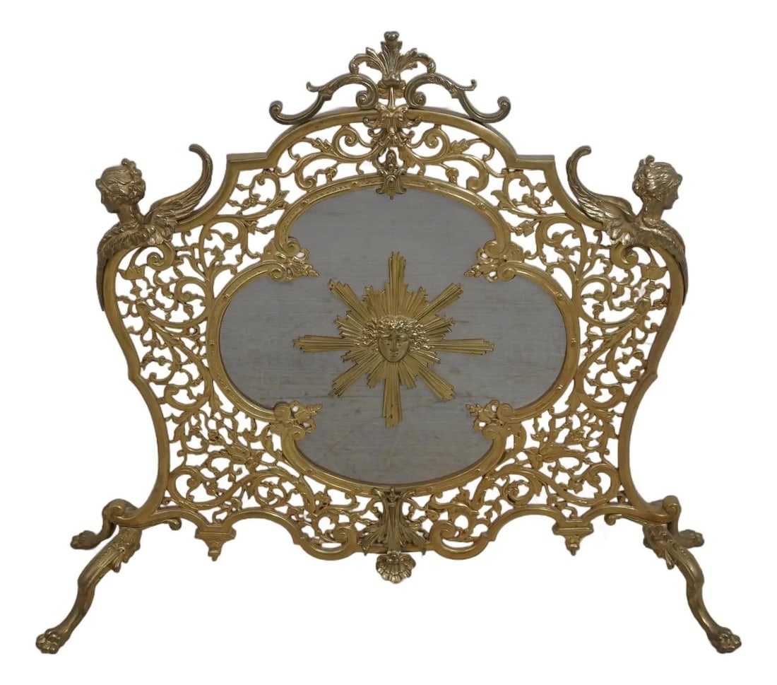 French Bronze Fireplace Screen with Woman Face Mounts (1 of 10)