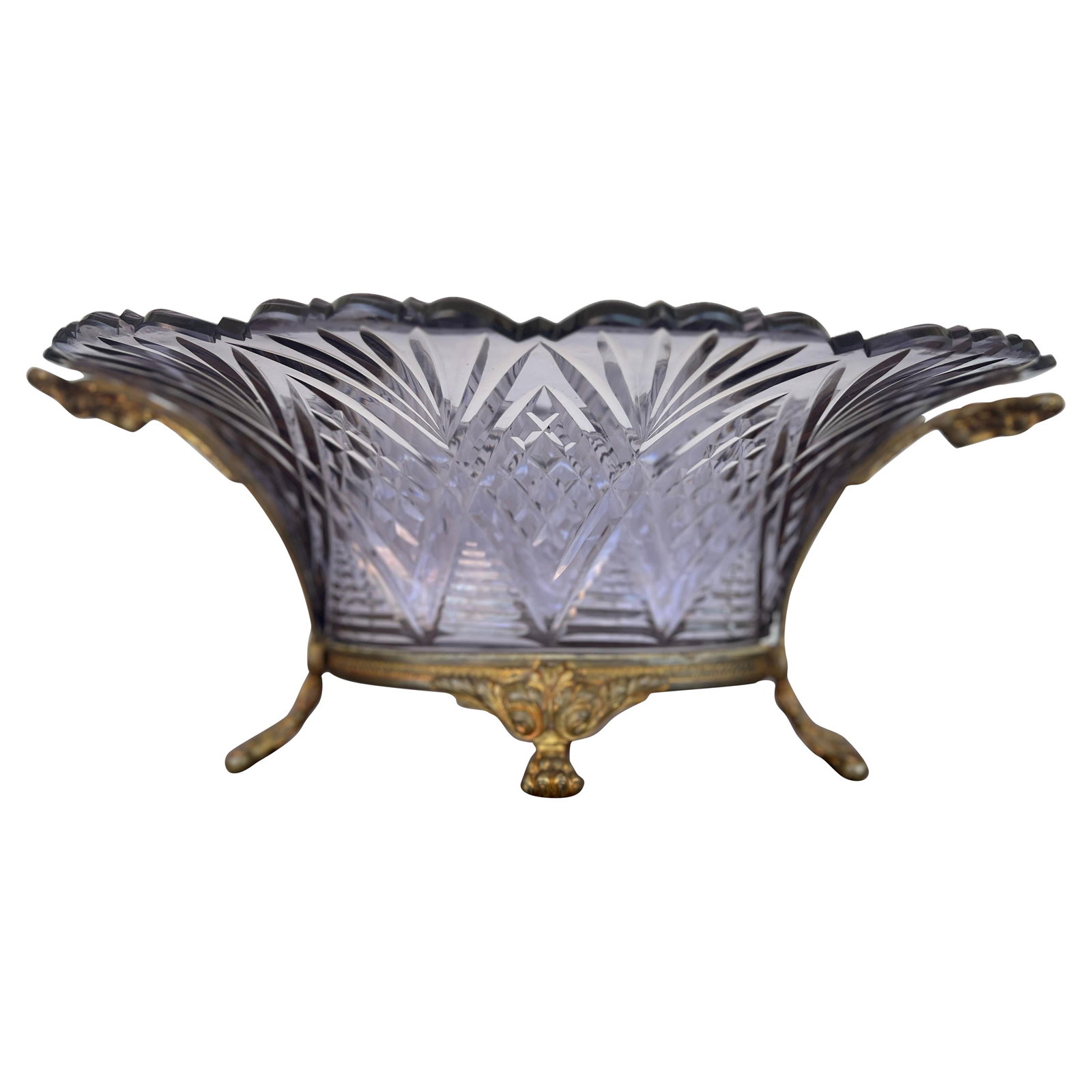 Antique Baccarat Amethyst Glass Centerpiece Bowl 1900 France: Antique Baccarat Amethyst Glass Centerpiece Bowl 1900 France This exquisite antique French centerpiece bowl is attributed to Baccarat, crafted around 1900 during the Charles X period. The piece featur
