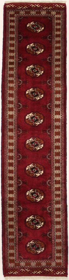 Hand-Knotted Wool Tribal Runner Rug 2'4 x 9'9 Vintage Look Oriental Hallway Carpet: Hand-Knotted Wool Tribal Runner Rug 2'4 x 9'9 Vintage Look Oriental Hallway Carpet This handmade tribal runner rug features a geometric pattern in red, black, ivory, and rust tones. Crafted from wool 