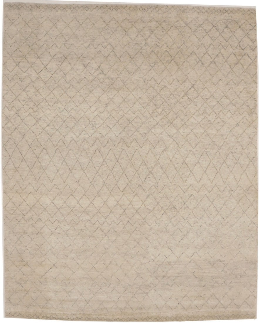 Hand-Knotted 8x10 Moroccan Wool Rug Modern Geometric Design: Hand-Knotted 8x10 Moroccan Wool Rug Modern Geometric Design Enhance your living space with this exquisite Thick Pile Moroccan Oriental Rug, featuring a striking geometric design that complements moder