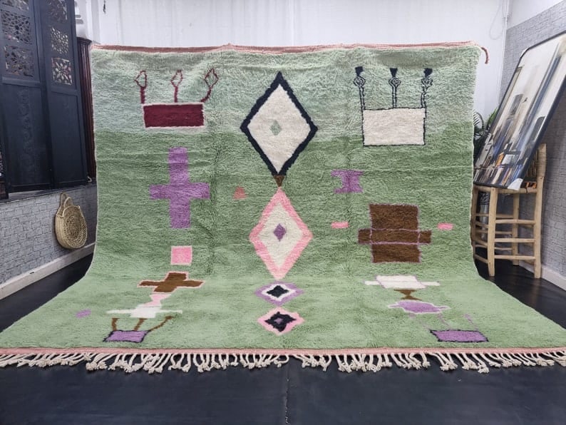 Authentic Handmade Moroccan Berber Wool Rug 9.84 x 6.56 Feet: Authentic Handmade Moroccan Berber Wool Rug 9.84 x 6.56 Feet Experience the charm of Moroccan craftsmanship with this stunning, soft, and colorful handmade Berber wool rug. Handwoven in the Atlas Moun