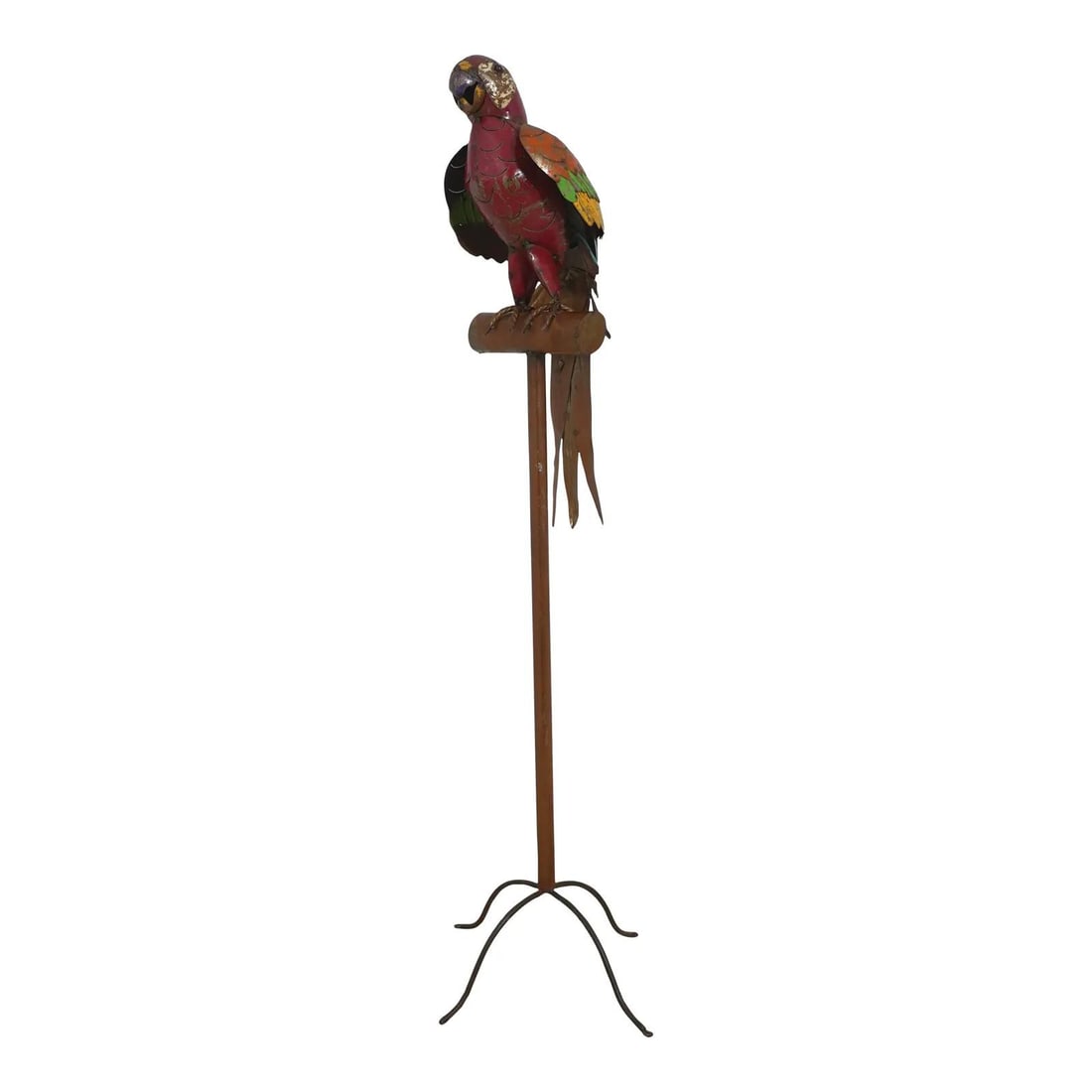 Hand Painted Metal Parrot Toleware Sculpture with Decorative Stand 75 Inch Tall (1 of 10)