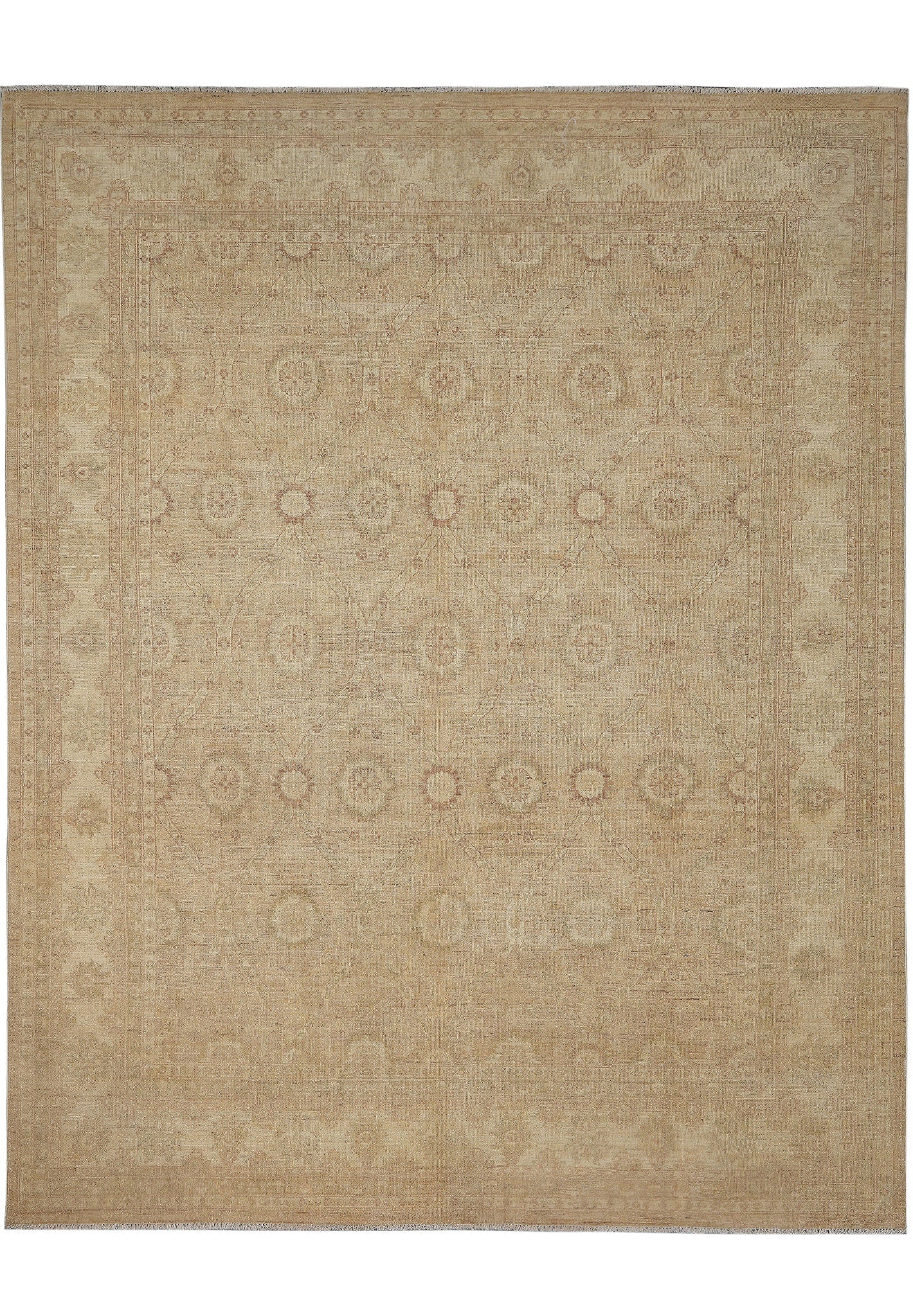8 x 10 Hand-Knotted Chobi Peshawar Wool Area Rug: 8 x 10 Hand-Knotted Chobi Peshawar Wool Area Rug Free continental US Shipping This 8 x 10 Chobi Peshawar area rug is hand-knotted from natural wool and features a transitional pattern in neutral beige