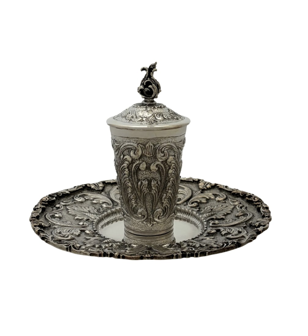 Italian 925 Sterling Silver Cup Tray Cover Leaf Design (1 of 5)