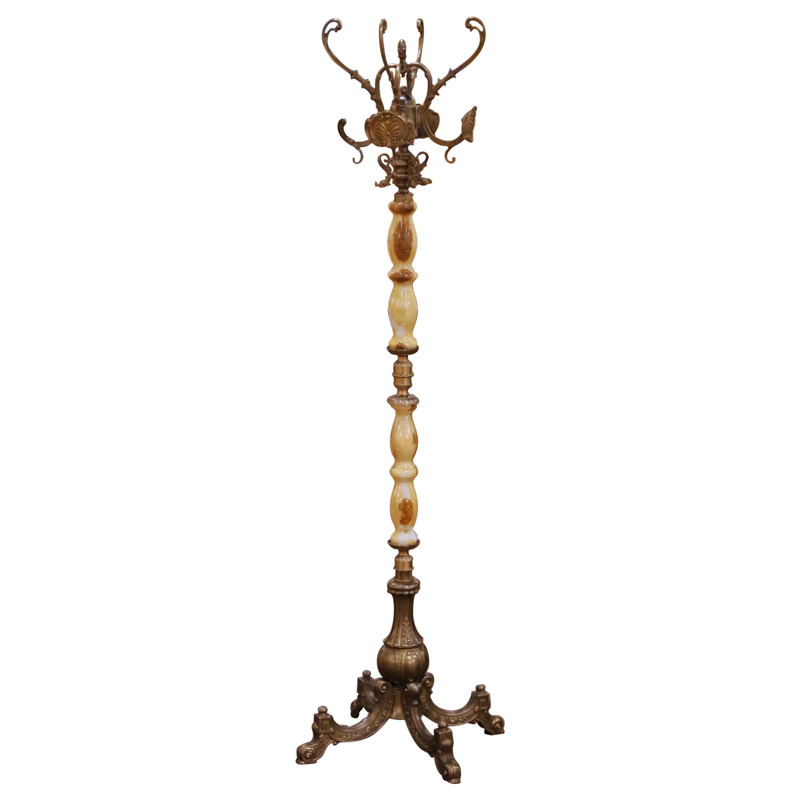 Art Deco Italian Hall Tree with Patinated Brass and Onyx Accents Circa 1930 (1 of 7)
