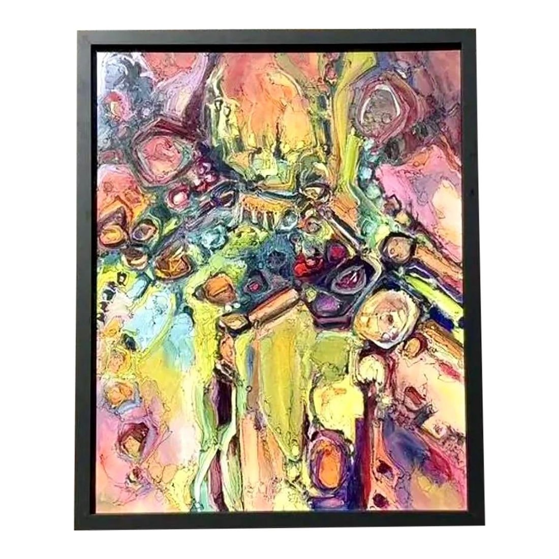 Framed 1970s abstract oil painting on canvas (1 of 10)