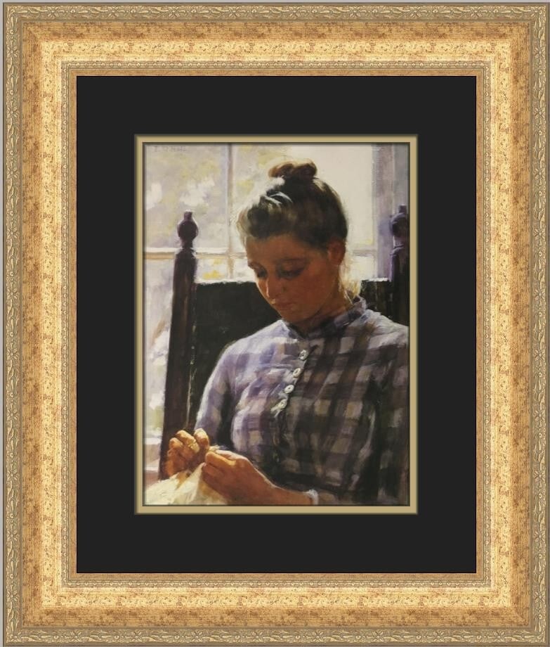 Elle D Hale Portrait of June Custom Framed Art Print 1987: Elle D Hale Portrait of June Custom Framed Art Print 1987 This exquisite custom framed print titled "Portrait of June" by artist Elle D Hale showcases a beautiful blend of expressionism, impressionism