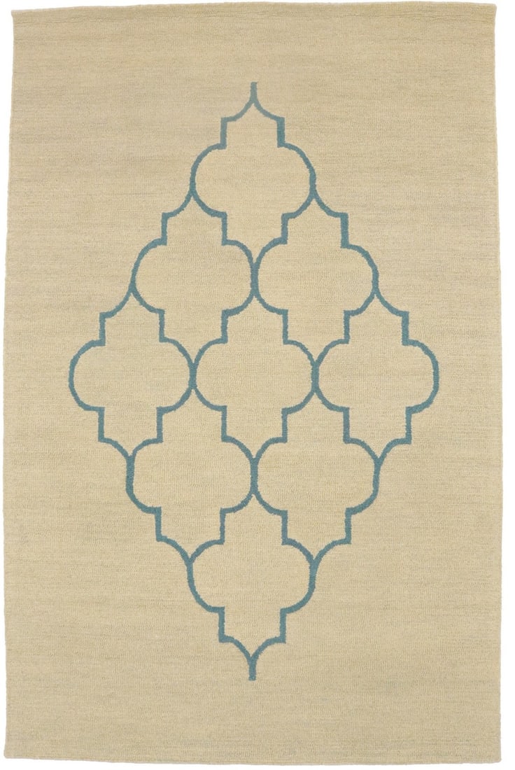 Modern Hand-Tufted Wool Area Rug 5x8 Trellis Design Beige Blue-gray: Modern Hand-Tufted Wool Area Rug 5x8 Trellis Design Beige Blue-gray Enhance your living space with this hand-tufted plush wool area rug featuring a modern trellis design, perfect for both home and off