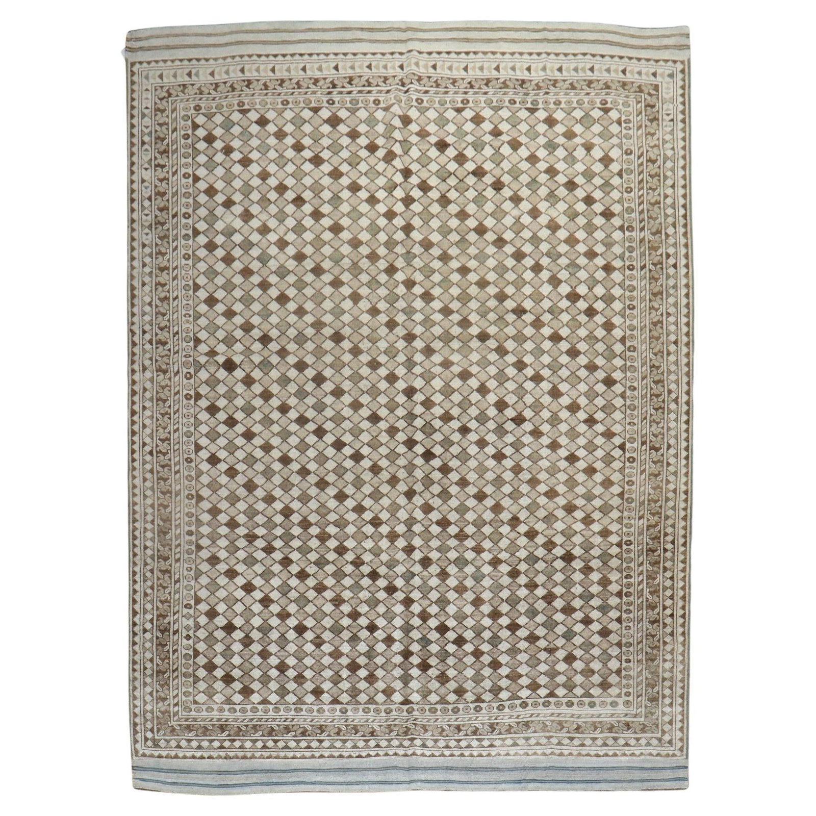 6'7" x 9'2" Wool Afghan Tribal Ersari Rug in Brown and Ivory: 6'7" x 9'2" Wool Afghan Tribal Ersari Rug in Brown and Ivory Discover the unique charm of this Brown Ivory Tribal Ersari Rug, a stunning piece from the 1940s. This hand-knotted rug features a captivat