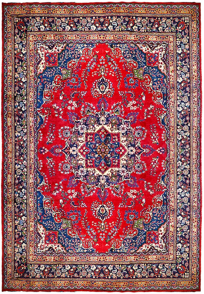 Exquisite 9.8 x 12.8 Red Semi Antique Persian Mashad Rug Handcrafted in Iran (1 of 6)