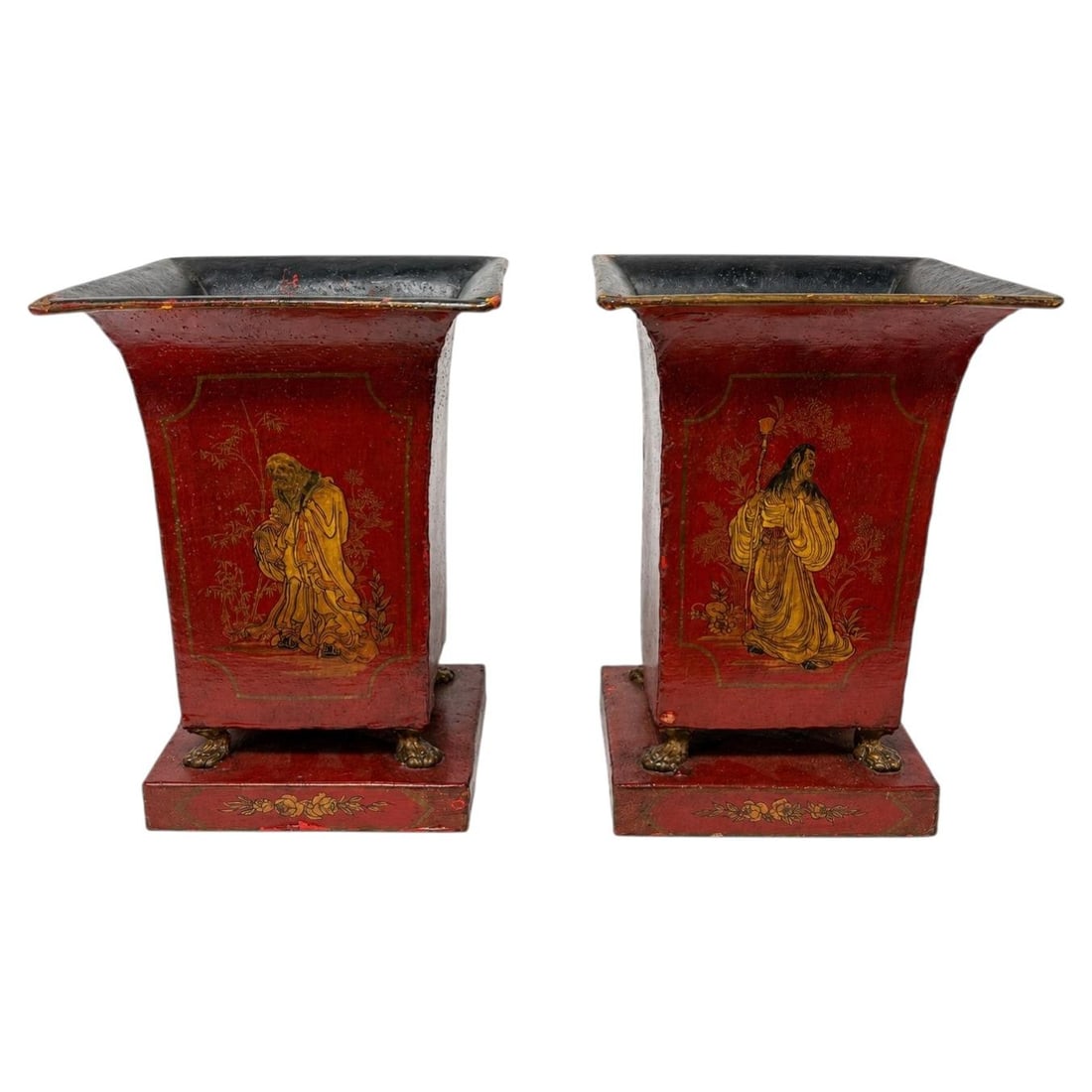 Set of 2 Italian Chinoiserie Red Tole Neoclassical Planters (1 of 11)