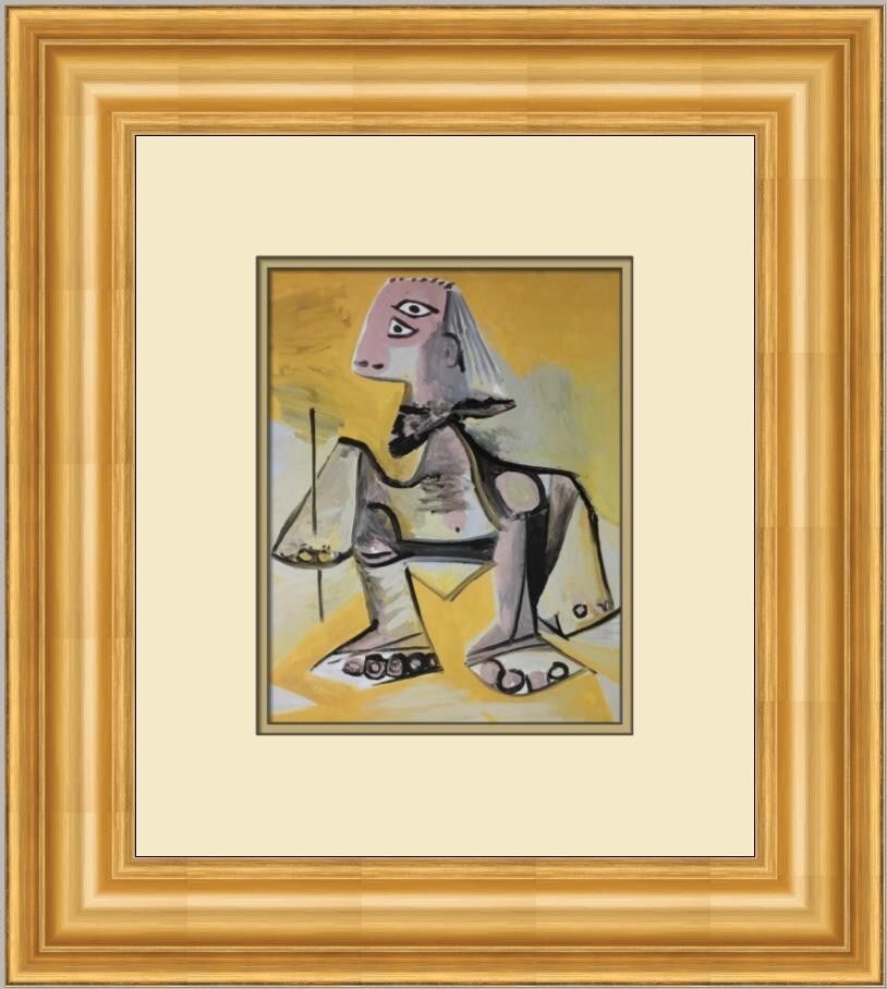 Pablo Picasso Crouching Man Custom Framed Offset Lithograph Print: Pablo Picasso Crouching Man Custom Framed Offset Lithograph Print This stunning custom framed print features Pablo Picasso's iconic work titled "Crouching Man." Created in 1985, this medium-sized piec