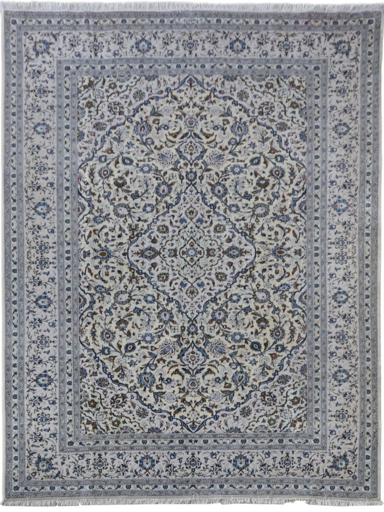 10 x 13 Signed Kashan Persian Handmade Rug Ivory Wool Silk Iran: 10 x 13 Signed Kashan Persian Handmade Rug Ivory Wool Silk Iran Free continental US Shipping Experience the epitome of elegance with this authentic Persian Signed Kashan Rug, meticulously handcrafted 