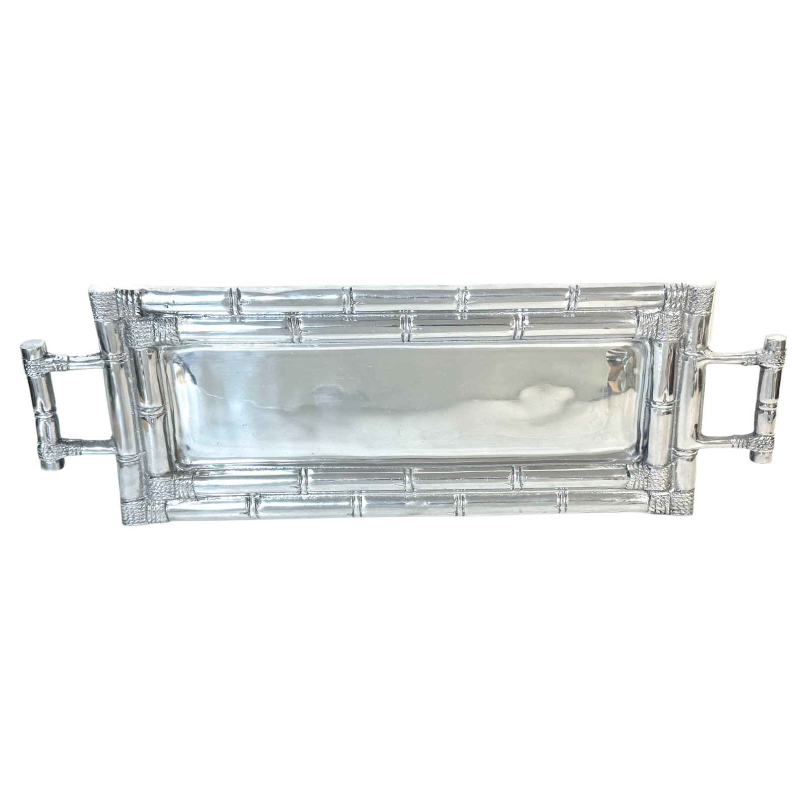 Faux bamboo pewter tray attributed to Arthur Court with handles (1 of 11)