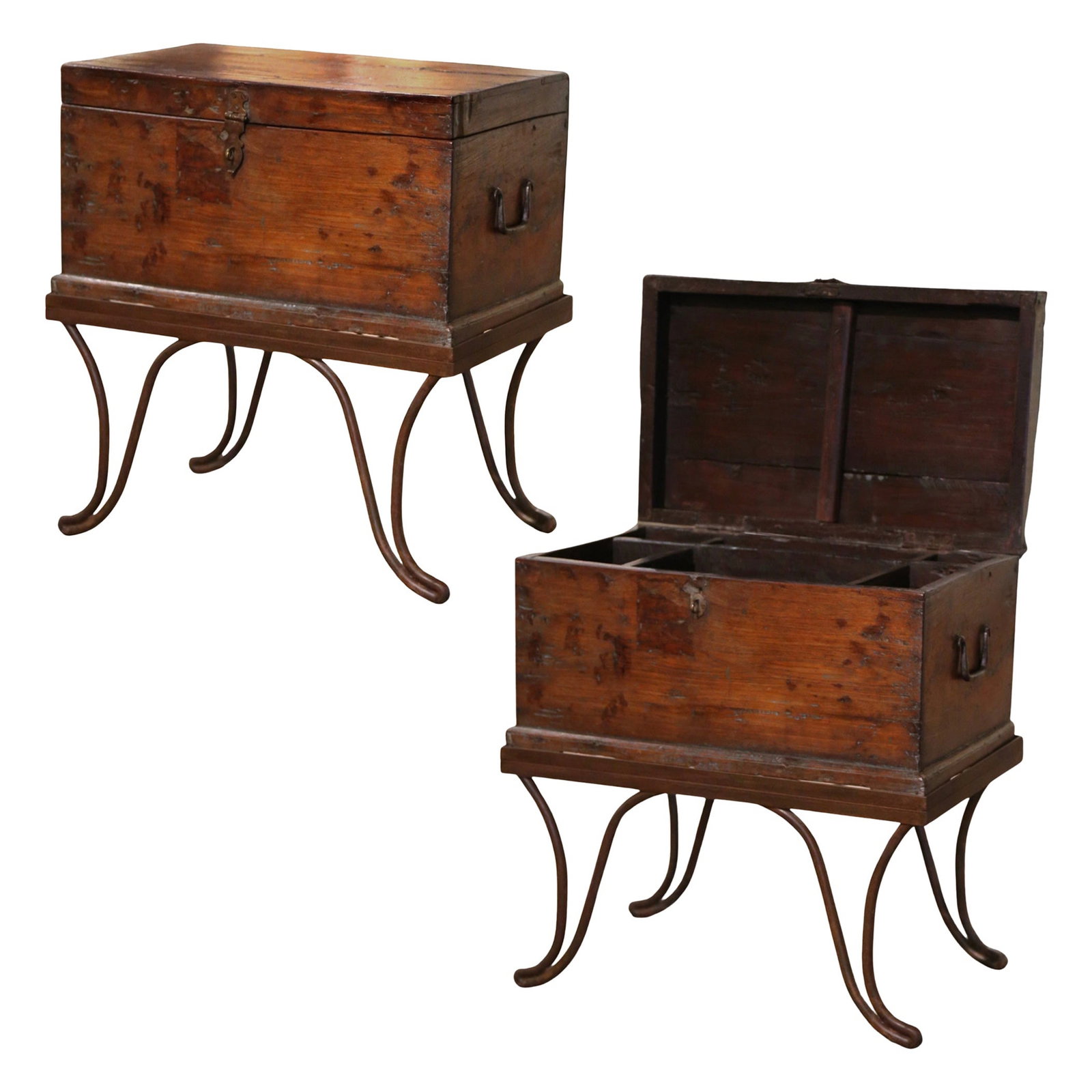 French Oak Baroque Chest Side Table with Wrought Iron Base Circa 1850: French Oak Baroque Chest Side Table with Wrought Iron Base Circa 1850 This elegant mid-19th century French chest trunk doubles as a side table and showcases the craftsmanship of the Louis XIV style. H