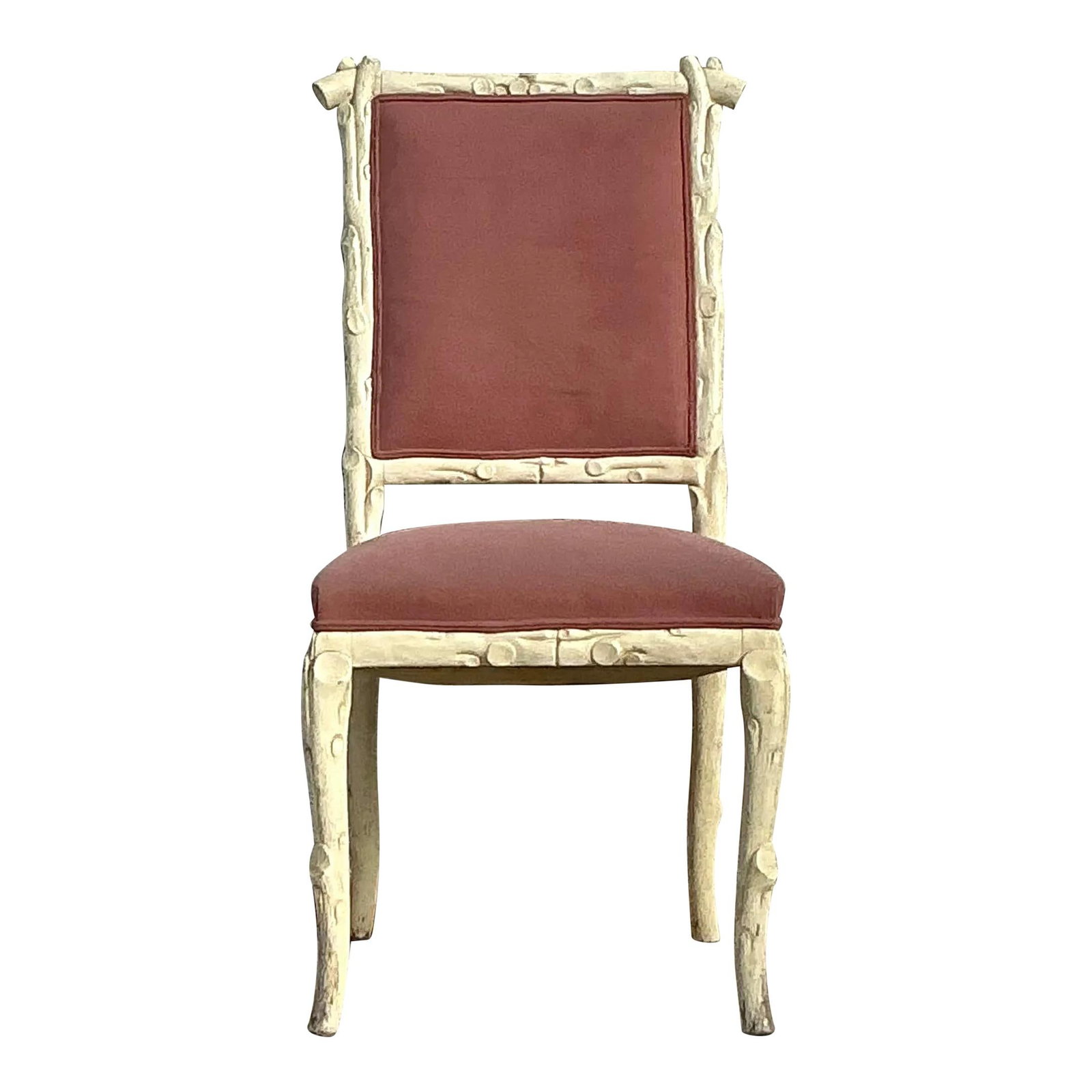 Vintage Regency Ivory Faux Bois Accent Chair: Vintage Regency Ivory Faux Bois Accent Chair Elevate your space with this vintage Regency faux bois chair, designed to bring a touch of natural elegance to any room. Featuring intricate faux bois deta