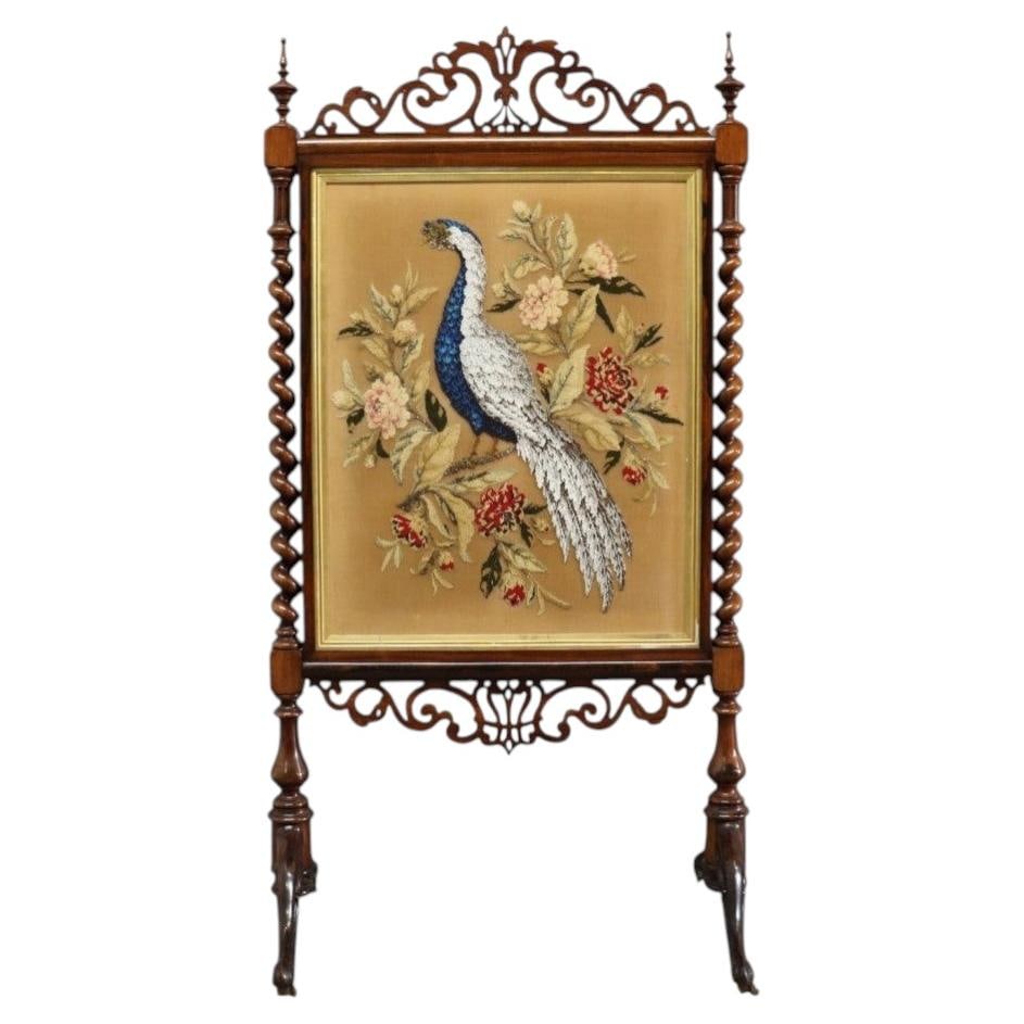 Rosewood Victorian Fireplace Screen with Beaded Peacock Panel c1870 (1 of 11)
