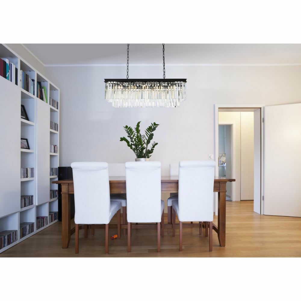 Sydney 12 Light Crystal Chandelier Matte Black 40": Sydney 12 Light Crystal Chandelier Matte Black 40" Modern crystal chandelier with a matte black finish and 12-light design. It features clear royal cut crystals, hardwired installation, adjustable hei