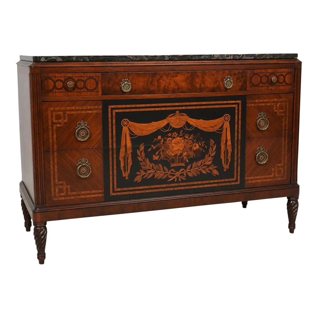 Inlaid Wood Dresser with Marble Top Neoclassical 53w x 23d x 37h (1 of 10)