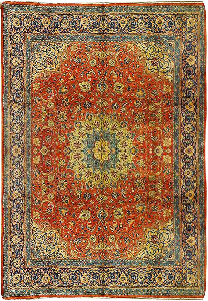 Semi Antique Persian Tabriz Rug 10 x 13 Handcrafted Wool Rustic Coral (1 of 6)
