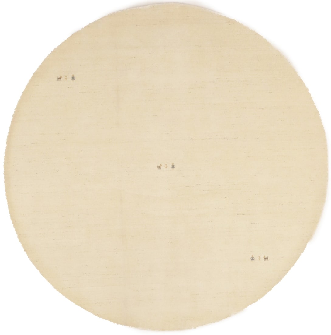 6x6 ft Round Wool Gabbeh Rug Handmade Modern Pictorial Oatmeal Area Carpet: 6x6 ft Round Wool Gabbeh Rug Handmade Modern Pictorial Oatmeal Area Carpet This handmade round Gabbeh rug features an oatmeal color and a modern pictorial tribal pattern. Crafted in India from wool us