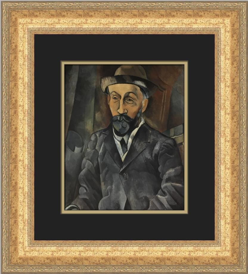 Pablo Picasso Portrait of Clovis Sagot Custom Framed Art Print: Pablo Picasso Portrait of Clovis Sagot Custom Framed Art Print This exquisite custom framed print features Pablo Picasso's iconic work "Portrait of Clovis Sagot," meticulously presented in a double ma