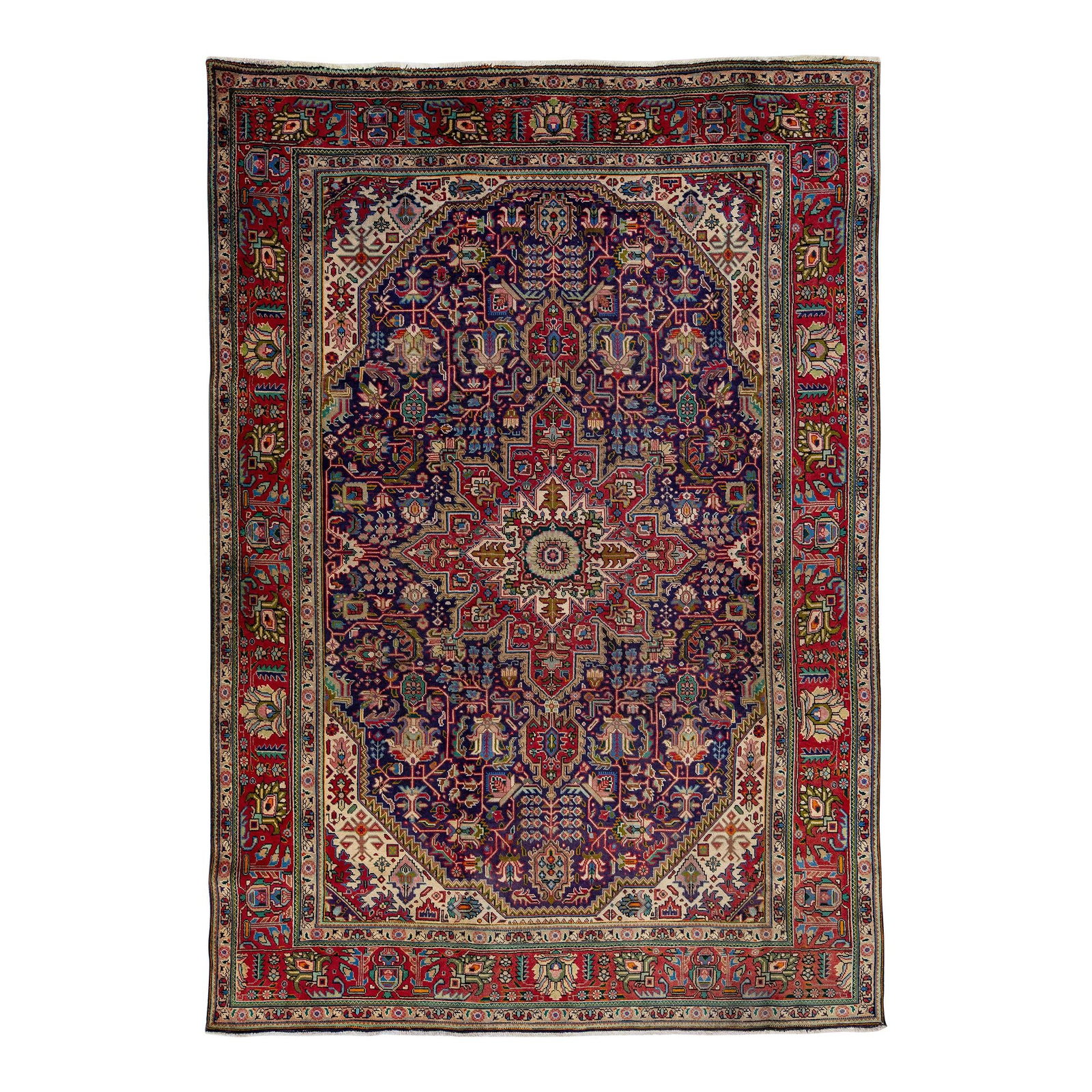 Vintage Persian Tabriz Handmade Wool Medallion Rug Navy Blue 7'10 x 11'4: Vintage Persian Tabriz Handmade Wool Medallion Rug Navy Blue 7'10 x 11'4 This exquisite vintage Persian Tabriz rug features a stunning hand-knotted design in a rich navy blue color field. The elegant 