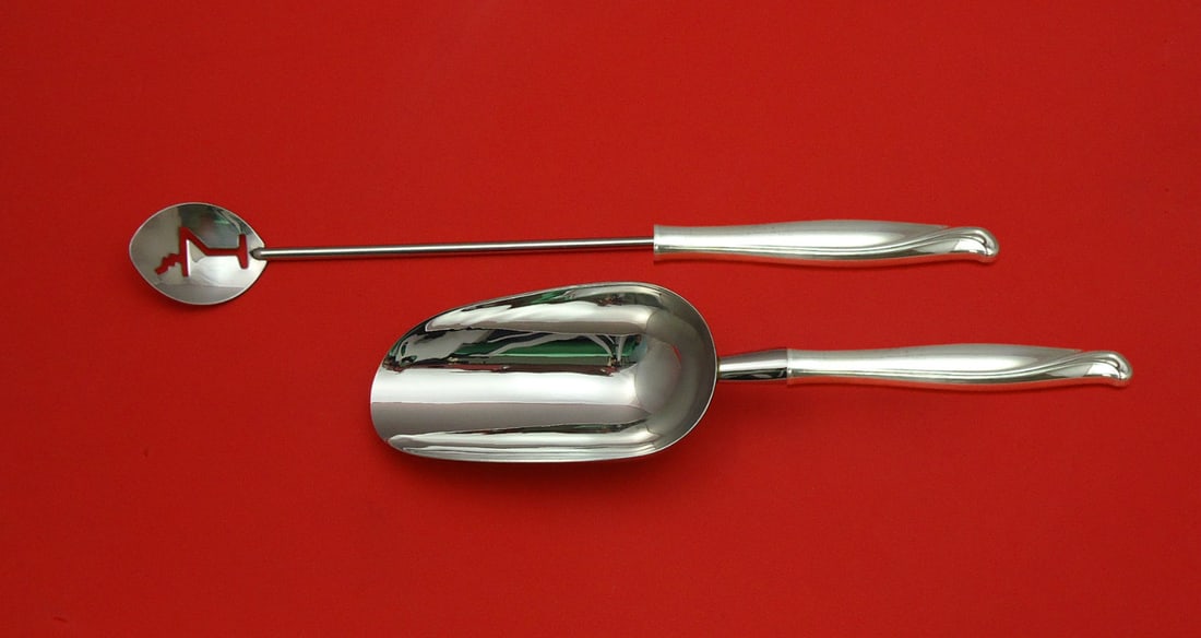 Alvin Spring Bud Sterling Silver Bar Set 2pc Martini Spoon Ice Scoop: Alvin Spring Bud Sterling Silver Bar Set 2pc Martini Spoon Ice Scoop Elevate your entertaining experience with this exquisite Sterling Silver Bar Set by Alvin. Crafted with a custom-made hollow handle