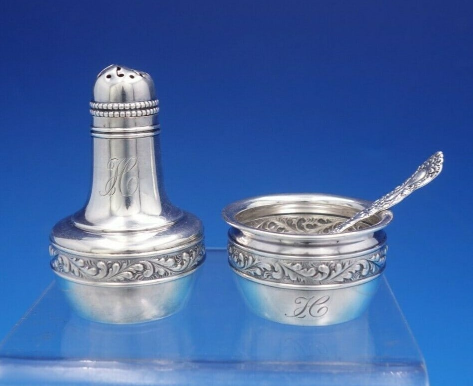 3 Piece Gorham Imperial Chrysanthemum Sterling Silver Salt Dip Pepper Set (1 of 9)