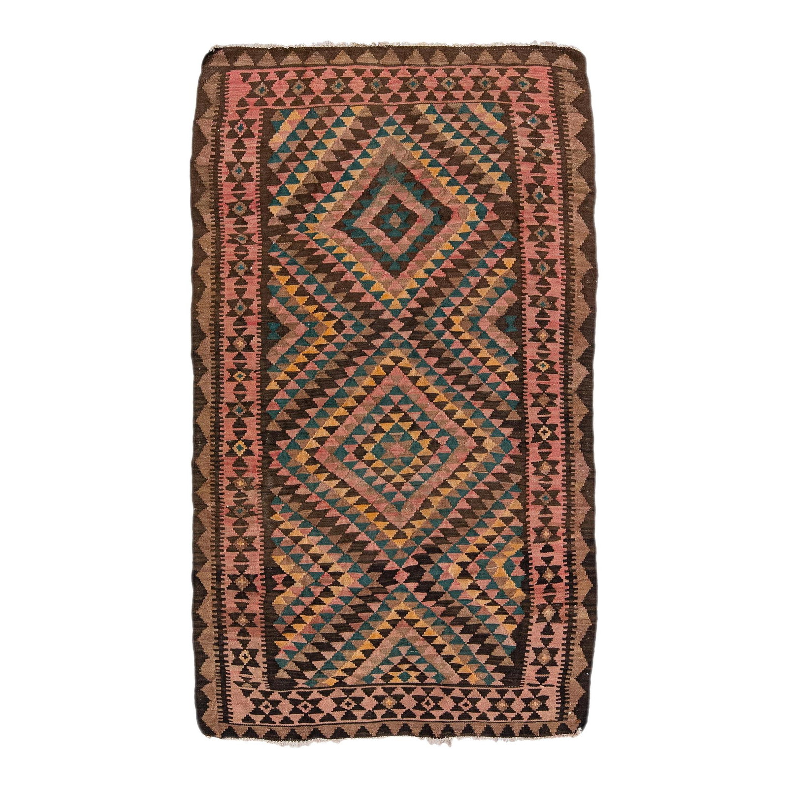 1960s Turkish Kilim Multicolor Wool Rug Handmade Tribal Design: 1960s Turkish Kilim Multicolor Wool Rug Handmade Tribal Design Add a touch of vintage charm to your space with this exquisite 1960s Turkish Kilim rug. Hand-knotted from high-quality wool, it features 